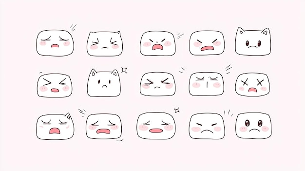 Photo cute kawaii emoji set adorable chibi emoticons