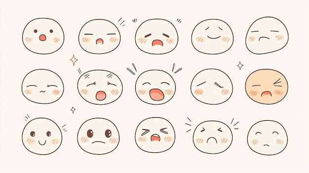 Cute Kawaii Emoji Set Adorable Chibi Emoticons