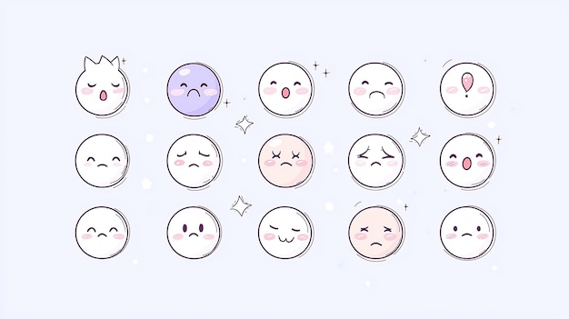 Photo cute kawaii emoji set adorable chibi emoticons