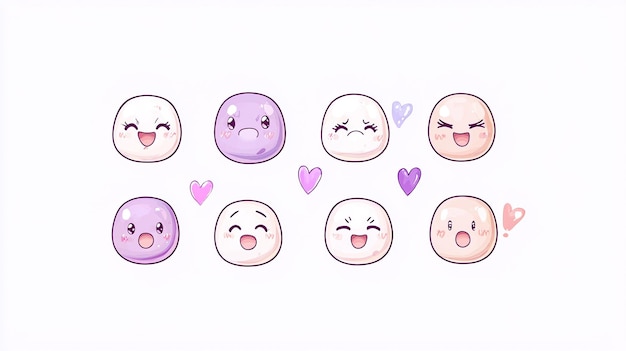 Photo cute kawaii emoji set adorable chibi emoticons