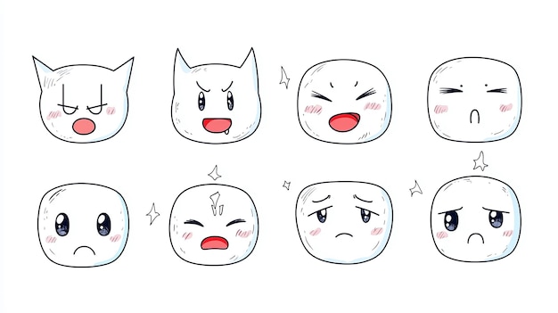 Photo cute kawaii emoji set adorable chibi emoticons