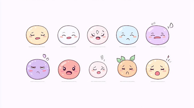 Cute Kawaii Emoji Set Adorable Chibi Emoticons