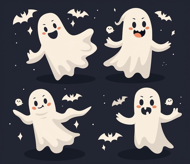 Cute Kawaii Ghost on Spooky Spider Web Adorable Halloween Illustration for Festive Designs