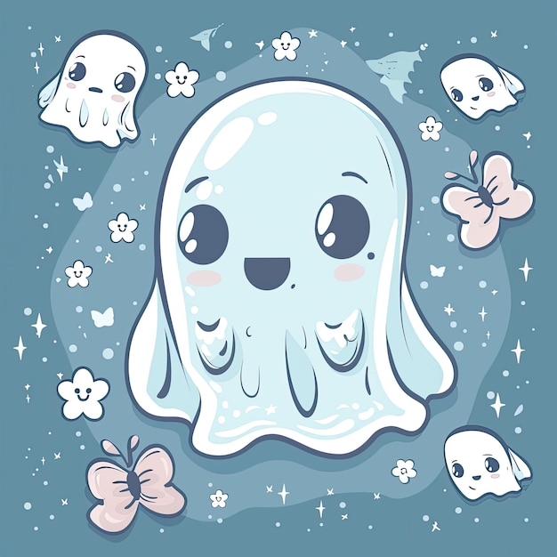 Photo cute kawaii ghost with lantern halloween character nursery art style