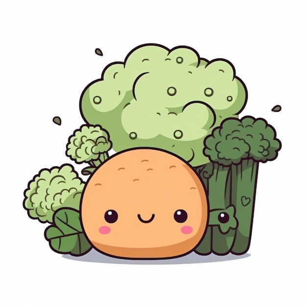 A cute kawaii vegetable and broccoli.