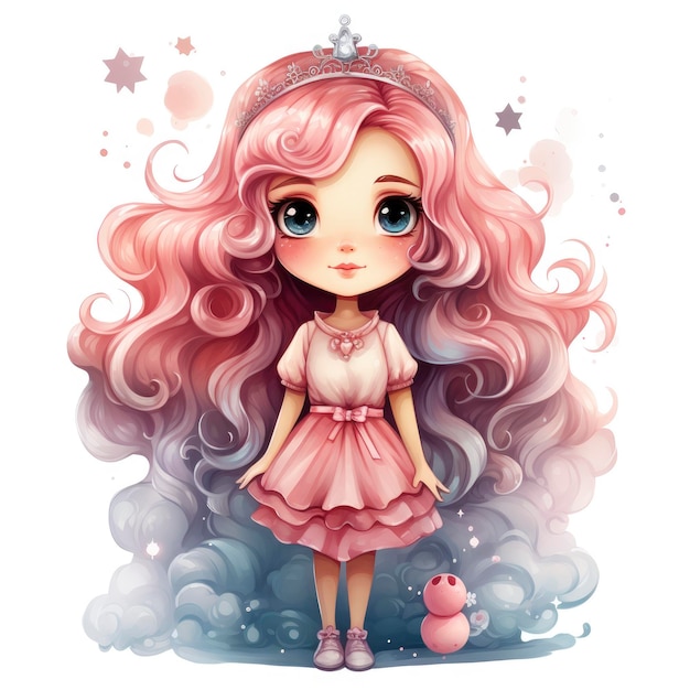 Cute and kawaii watercolor pastel pink chibi