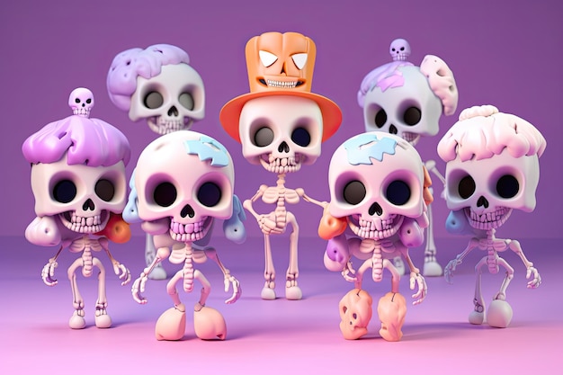 Cute keletons halloween theme Generative Ai