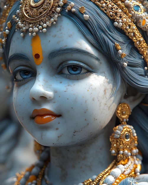 Photo cute kid as hindu goddess radha adorable closeup with beautiful face and eyes aigenerated