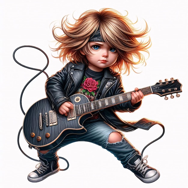 Cute Kid Rocker and guitarist musician playing guitar