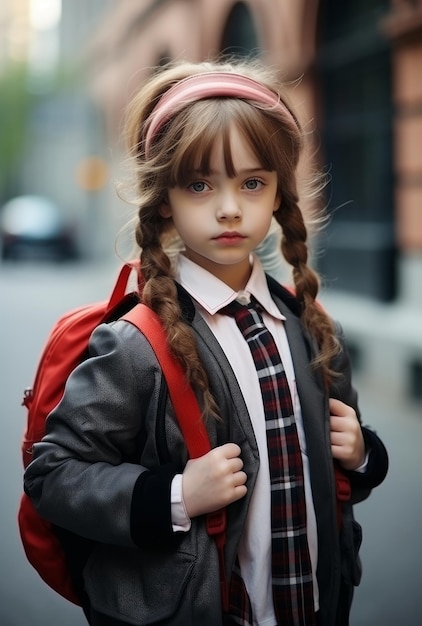 Cute kid student with a school bag