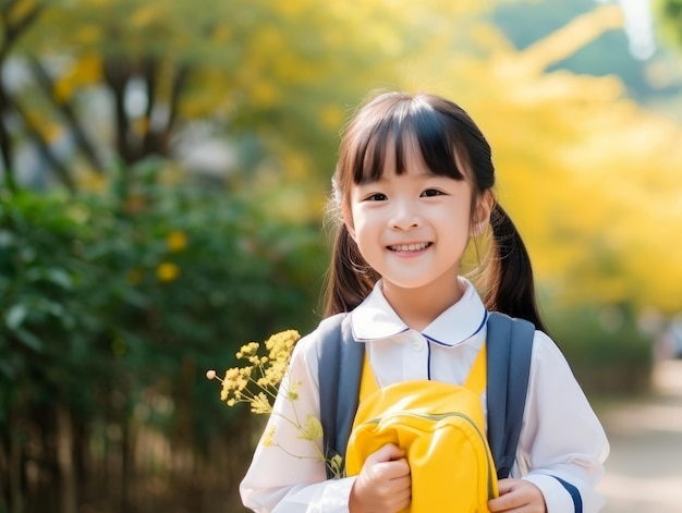 Cute kid student with a school bag