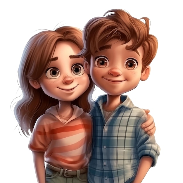 Cute kids girl and boy Transparent isolated background AI