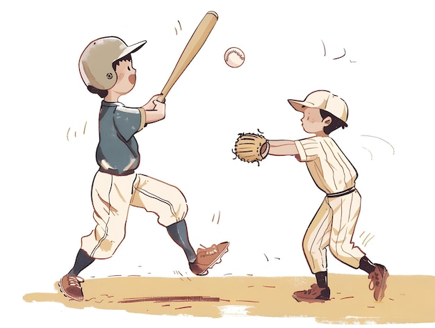 Cute kids playing baseball illustration on white