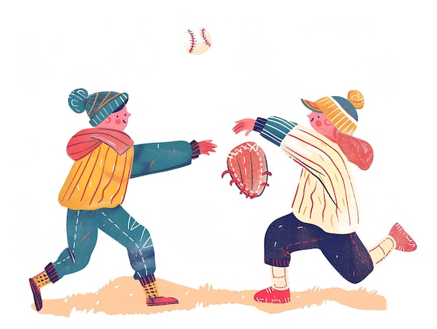 Cute kids playing baseball illustration on white