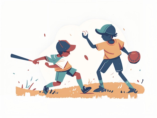 Cute kids playing baseball illustration on white