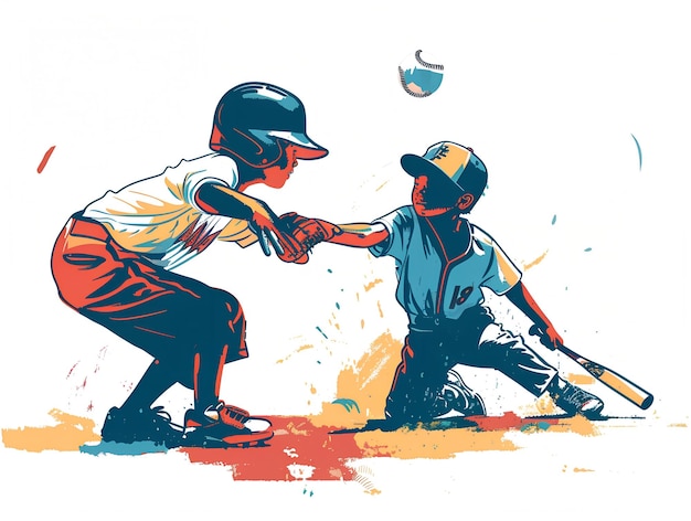 Cute kids playing baseball illustration on white