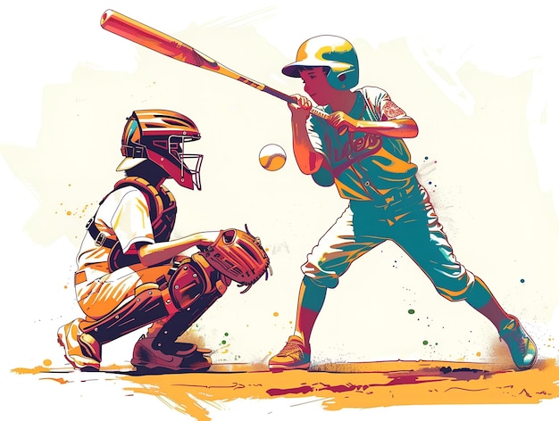 Cute kids playing baseball illustration on white