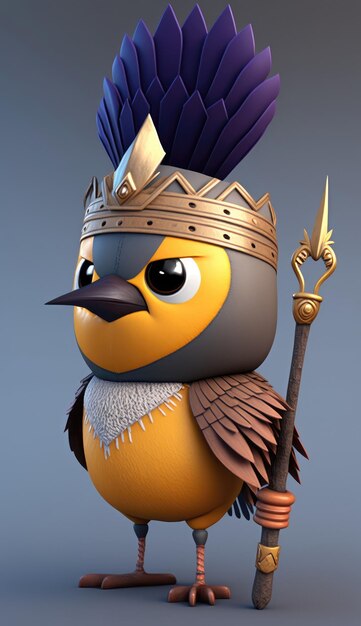 Cute Kingbird Animal Warrior 3D Game Model Generative AI