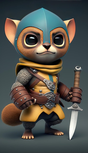 Cute Kinkajou Animal Warrior 3D Game Model Generative AI