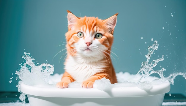 Cute kitten in a bath with foam Generative AI