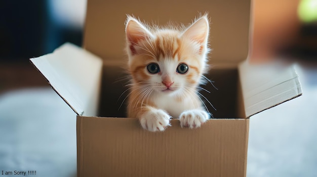 Cute Kitten in a Cardboard Box