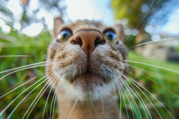 Cute Kitten Close up Portrait Fun Animal Looking into Camera Baby Cat Nose Wide Angle Lens