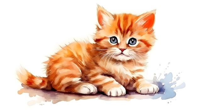 Cute kitten hand drawing red cat