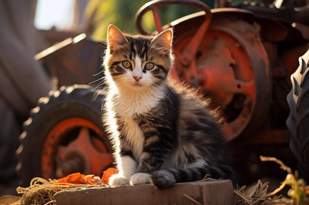 cute kitten in little farm kitten with funny look