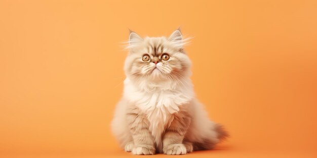 cute kitten on orange pastel background