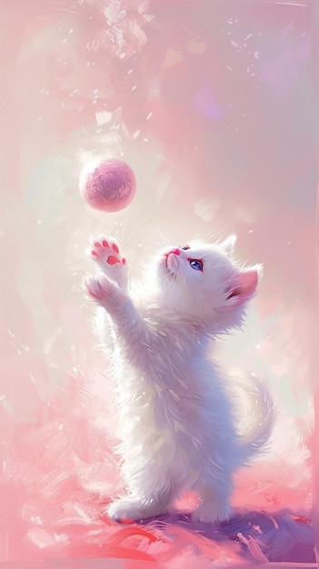 A Cute Kitten in Pink Background