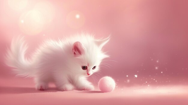 A Cute Kitten in Pink Background