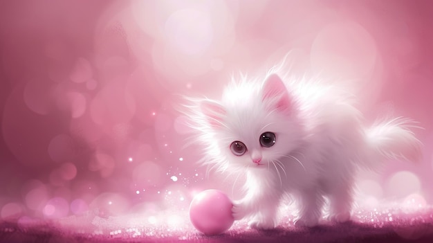 A Cute Kitten in Pink Background