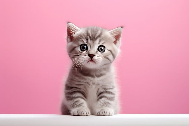 cute kitten on pink pastel background