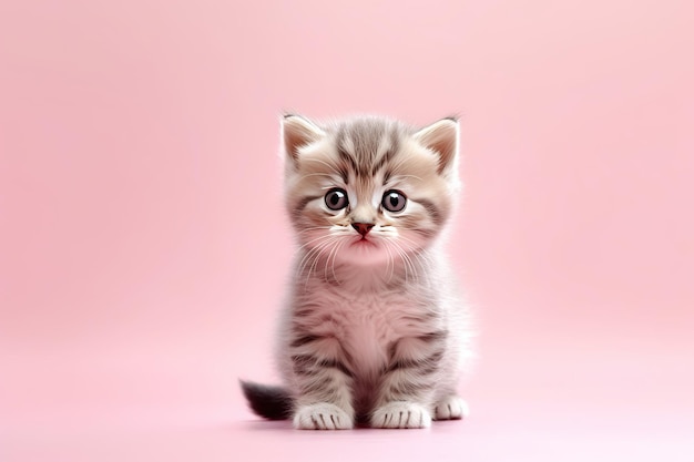 cute kitten on pink pastel background