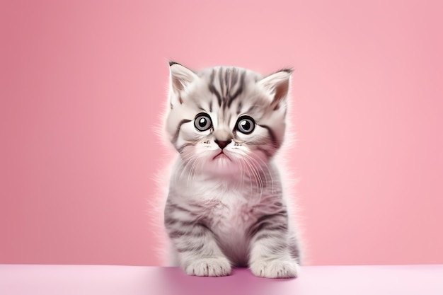 cute kitten on pink pastel background