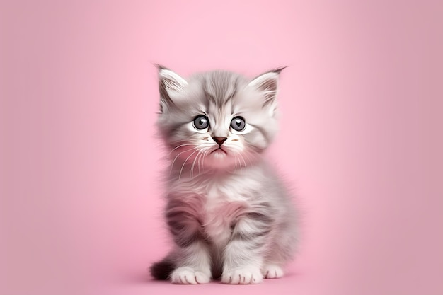 cute kitten on pink pastel background