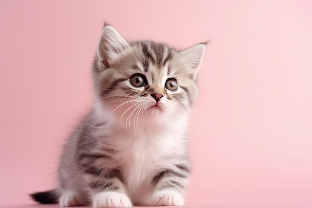 cute kitten on pink pastel background