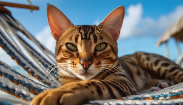 Cute kitten playing outdoors staring with curious yellow eyes generated by artificial intelligence