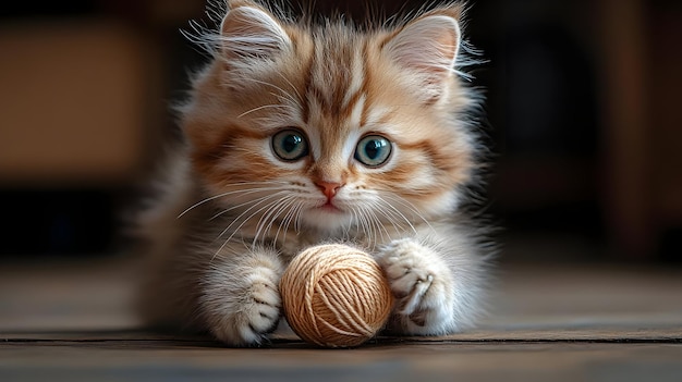 Photo cute kitten playing with yarn ball adorable pet photography