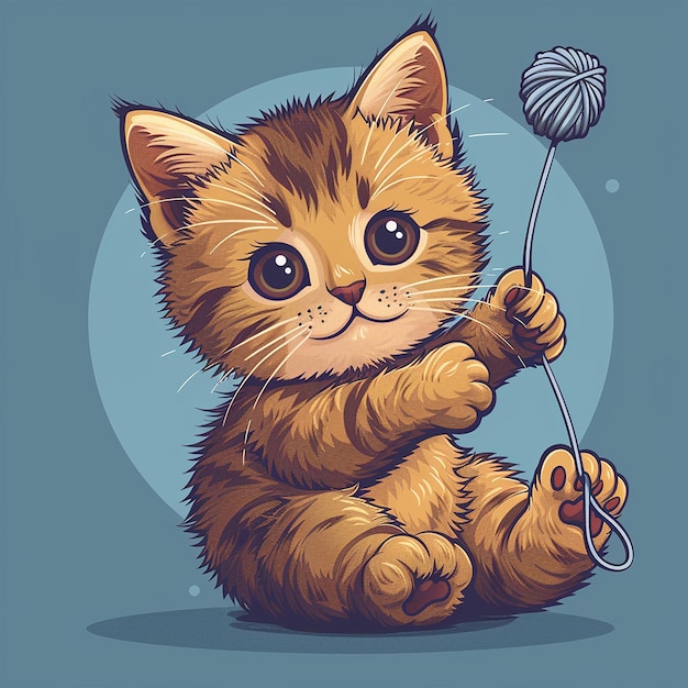 Photo cute kitten playing with yarn cartoon vector icon for kids websites and apps