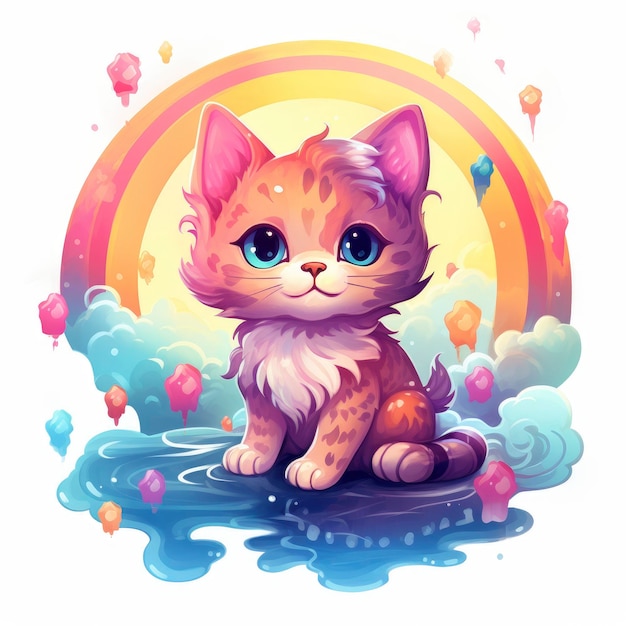 A cute kitten rainbow moon with stars and clouds sticker 1 Dreamy and delightful 1 Rainbow colors and cute details 1 2D sticker v 52 Job ID 548f2939af3c4ecd93b628224b9ba30c