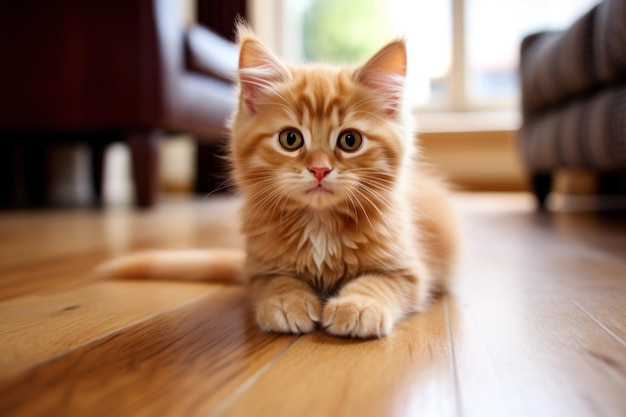 Cute kitten sitting on the floor