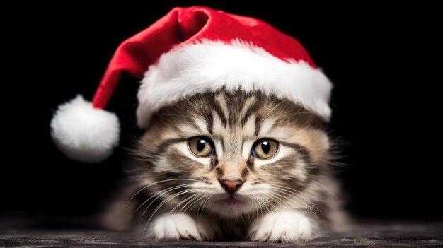 Cute kitten wearing a santa hat