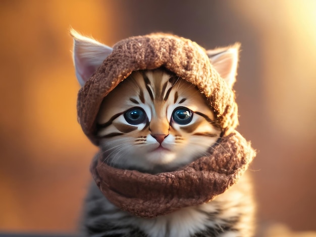 Cute kitten wearing a scarf and warm hat ai generative