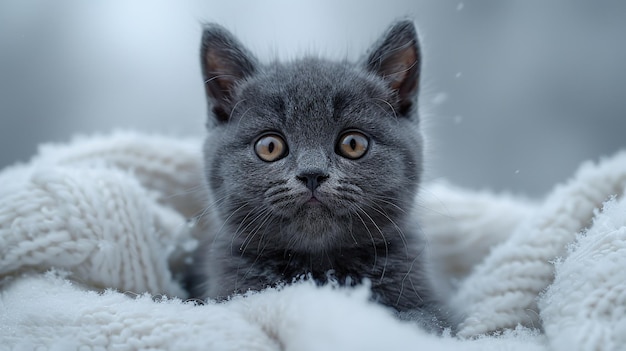 Photo cute kitten in a white blanket