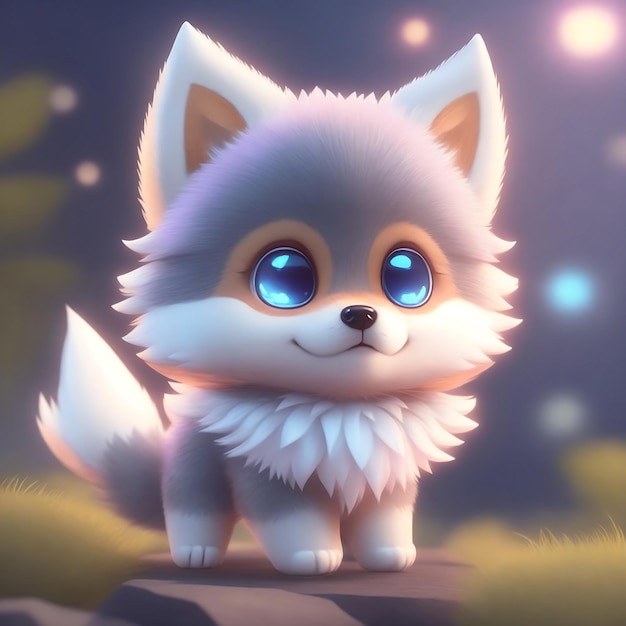 A cute kitten with big blue eyes kawaii cartoon style AI Generative