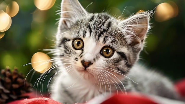 Photo cute kitten with fur looking at camera ai generative