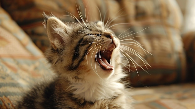 Photo cute kitten yawning