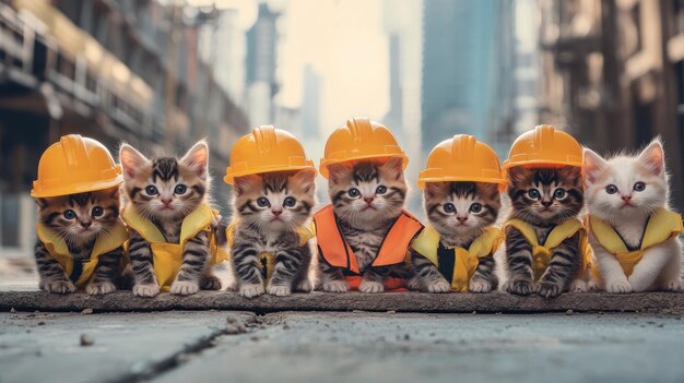 Photo cute kittens in construction hats