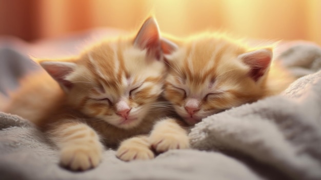 Cute kittens lying together hugging love cute touching sweet AI generated